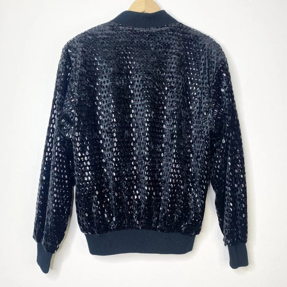 Vintage Monaliza Black Velvet Sequins Embellished Bomber Jacket XL Disco Rock - Picture 4 of 9